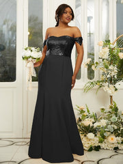 Sheath/Column Stretch Crepe Sequin Off-the-Shoulder Sleeveless Floor-Length Bridesmaid Dresses