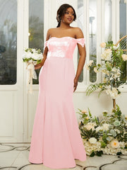 Sheath/Column Stretch Crepe Sequin Off-the-Shoulder Sleeveless Floor-Length Bridesmaid Dresses