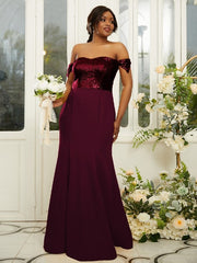 Sheath/Column Stretch Crepe Sequin Off-the-Shoulder Sleeveless Floor-Length Bridesmaid Dresses