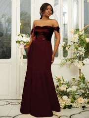 Sheath/Column Stretch Crepe Sequin Off-the-Shoulder Sleeveless Floor-Length Bridesmaid Dresses