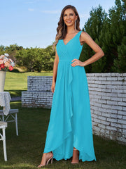 A-Line/Princess Chiffon Ruched V-Neck Sleeveless Floor-Length Bridesmaid Dresses