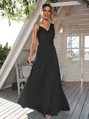 A-Line/Princess Jersey Ruched Straps Sleeveless Floor-Length Bridesmaid Dresses