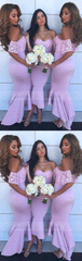 Mermaid Lilac Bridesmaid Dresses With Lace, Off-the-Shoulder Bridesmaid Dresses