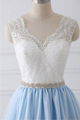 White and Light Blue Prom Dress Long, Ball Gown, Dresses For Party, Evening Dress, Formal Dress