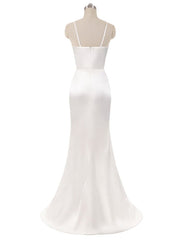 Beach Wedding Dresses Mermaid Sleeveless Evening Dresses V Neck Straps Split Ivory Bridal Gown With Court Train