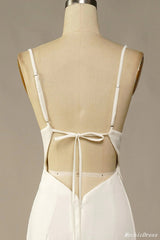 Simple Long Soft Satin Ivory Beach Wedding Dresses Summer Wedding Gown UK
