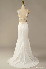 Simple Long Soft Satin Ivory Beach Wedding Dresses Summer Wedding Gown UK