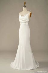 Simple Long Soft Satin Ivory Beach Wedding Dresses Summer Wedding Gown UK