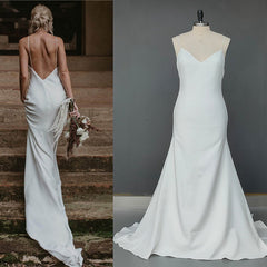 Simple V Neck Spaghetti Straps Mermaid Beach Wedding Dresses
