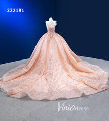 Beaded Blush Pink Ball Gown Spaghetti Strap Wedding Dresses 222181