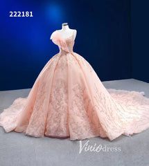 Beaded Blush Pink Ball Gown Spaghetti Strap Wedding Dresses 222181