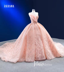 Beaded Blush Pink Ball Gown Spaghetti Strap Wedding Dresses 222181