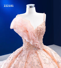 Beaded Blush Pink Ball Gown Spaghetti Strap Wedding Dresses 222181