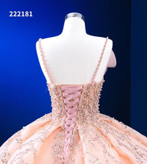 Beaded Blush Pink Ball Gown Spaghetti Strap Wedding Dresses 222181