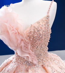 Beaded Blush Pink Ball Gown Spaghetti Strap Wedding Dresses 222181