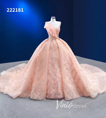 Beaded Blush Pink Ball Gown Spaghetti Strap Wedding Dresses 222181