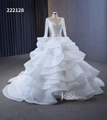 Beaded Lace Aplique Ruffled Wedding Dresses Long Sleeve Bridal Gown 222128