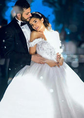 Sleeveless Beading Off-the-Shoulder Ball Gown Wedding Dress with Train