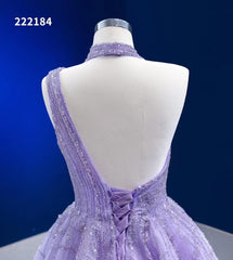 Beaded Lavender Ball Gowns Halter Tulle Wedding Dresses 222184