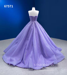 Beaded Lavender Cinderella Ball Gowns Removable Sleeves Quince Dresses 67571