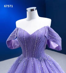 Beaded Lavender Cinderella Ball Gowns Removable Sleeves Quince Dresses 67571