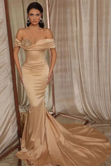 Beaded Off-the-Shoulder Mermaid Evening Gown with Ruffle