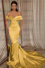 Beaded Off-the-Shoulder Mermaid Evening Gown with Ruffle