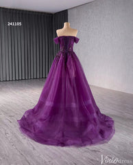 Beaded Purple Tulle Prom Dresses Off the Shoulder Formal Gowns 241105