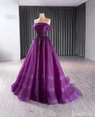 Beaded Purple Tulle Prom Dresses Off the Shoulder Formal Gowns 241105