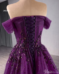 Beaded Purple Tulle Prom Dresses Off the Shoulder Formal Gowns 241105