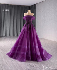 Beaded Purple Tulle Prom Dresses Off the Shoulder Formal Gowns 241105