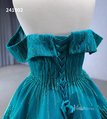 Beaded Ruched Prom Dress Off the Shoulder Wedding Gown 241002