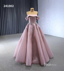 Beaded Ruched Prom Dress Off the Shoulder Wedding Gown 241002