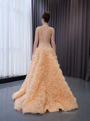 Beaded Ruffled Wedding Dresses High Neck Sleeveless Prom Dresses 241015