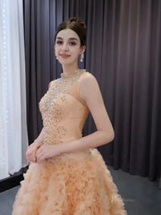 Beaded Ruffled Wedding Dresses High Neck Sleeveless Prom Dresses 241015
