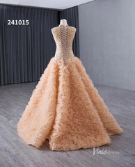 Beaded Ruffled Wedding Dresses High Neck Sleeveless Prom Dresses 241015