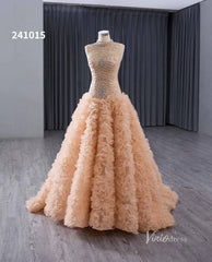 Beaded Ruffled Wedding Dresses High Neck Sleeveless Prom Dresses 241015