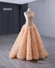 Beaded Ruffled Wedding Dresses High Neck Sleeveless Prom Dresses 241015