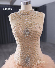 Beaded Ruffled Wedding Dresses High Neck Sleeveless Prom Dresses 241015