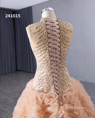 Beaded Ruffled Wedding Dresses High Neck Sleeveless Prom Dresses 241015