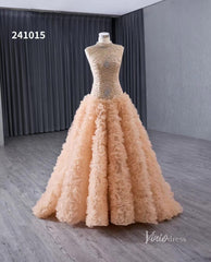 Beaded Ruffled Wedding Dresses High Neck Sleeveless Prom Dresses 241015