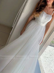 Beaded Spaghetti Strap Beach Wedding Dresses Tulle Bridal Dress VW1354