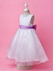 Hocille Beautiful A-Line Satin Sleeveless Jewel Flower Girl Dress with Buttons
