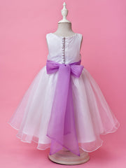 Hocille Beautiful A-Line Satin Sleeveless Jewel Flower Girl Dress with Buttons