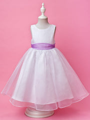 Hocille Beautiful A-Line Satin Sleeveless Jewel Flower Girl Dress with Buttons