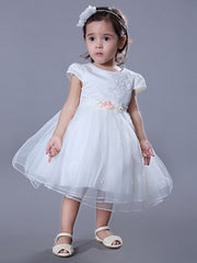 Hocille Beautiful Jewel Ball Gown Flower Girl Dress with Satin Tulle and Beadings Embroidery