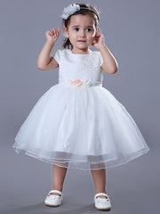 Hocille Beautiful Jewel Ball Gown Flower Girl Dress with Satin Tulle and Beadings Embroidery