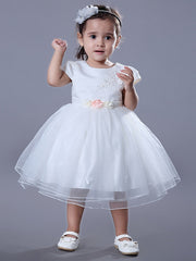Hocille Beautiful Jewel Ball Gown Flower Girl Dress with Satin Tulle and Beadings Embroidery