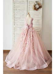 Beautiful Jewel Ball Gown with Pearls and Lace for Flower Girls