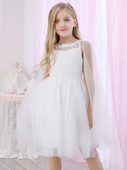 Hocille Beautiful Lace Satin Flower Girl Dress With Pearls Beadings
